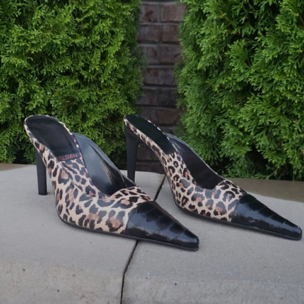 BALDAN Italian Leather Leopard Print 2-tone Heels